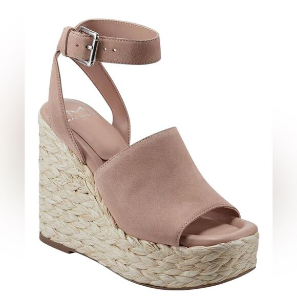 NWT MARC FISHER LTD NELLY ANKLE STRAP WEDGE SANDALS IN LIGHT NATURAL SIZE 9 - Picture 1 of 6